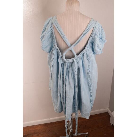 Free People Revolve Angele Minidress Small Light Blue Flowy Fairy Gauzy Tie - Picture 3 of 5